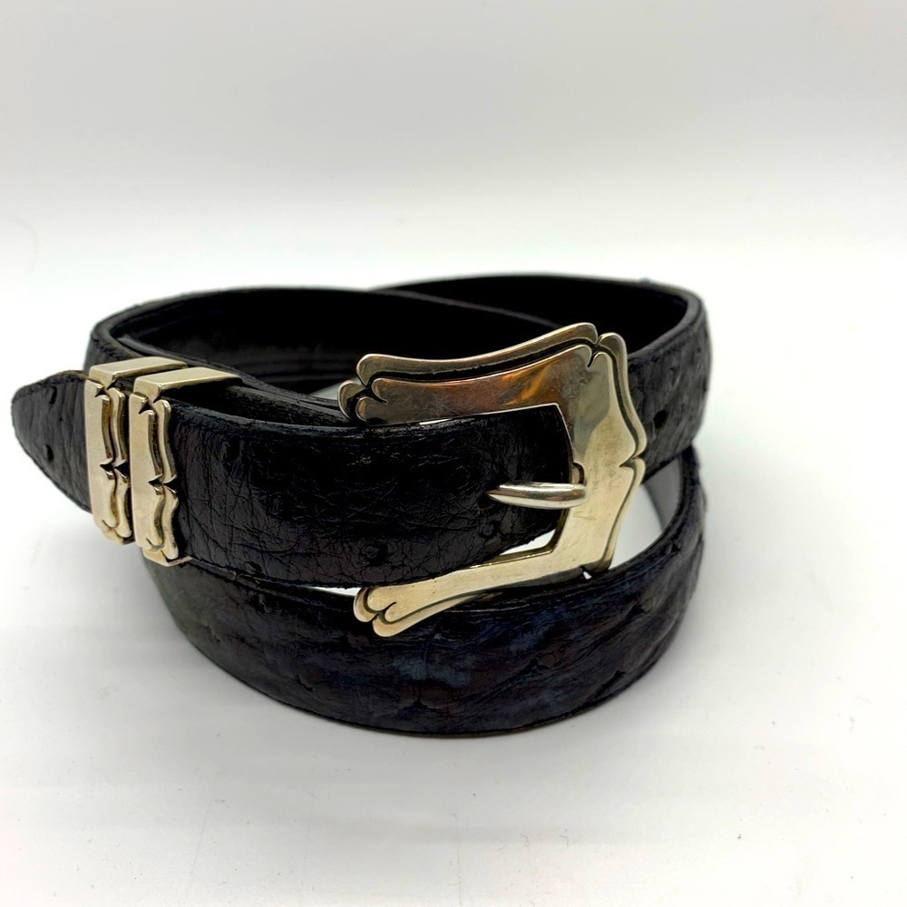 James Reid Sterling Silver Belt Buckle Set full Quill Ostrich belt‌‌‌‌‌‌‌‌‌‌‌‌‌